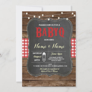 Baby shower BBQ BaByQ Invitation en bois de chalk 