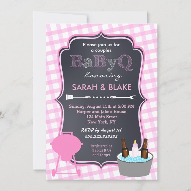 Baby shower BBQ BBQ  Couples roses Invitations (Devant)