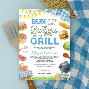Baby shower BBQ Bleu Invitation - Bun dans le four