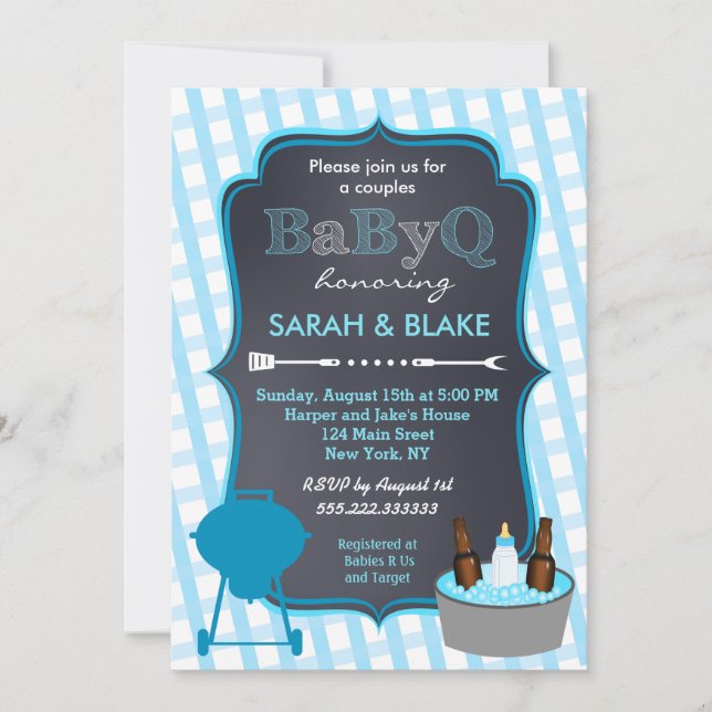 Baby shower BBQ Couples Bleus Invitation (Devant)