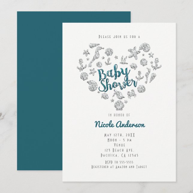 BABY SHOWER Beach Glam Diamond Herzliche Einladung (Vorne/Hinten)