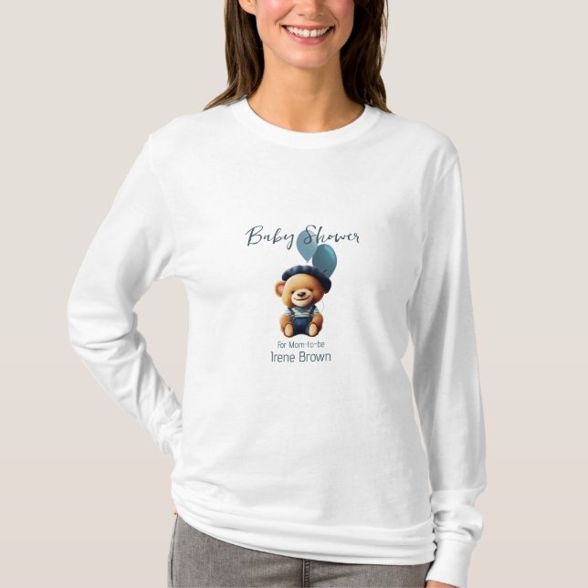 Baby shower Bear Balloons T-Shirt personnalisé (Devant)