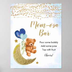 Baby shower Bearly Blue Momosa Bar Poster