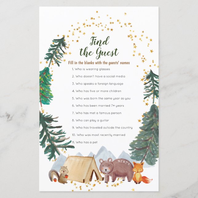 Baby Shower Bearly Wait Camper Finden Sie das Gast (Vorderseite)