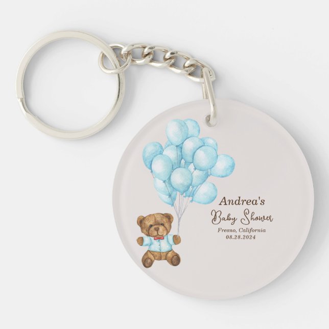 Baby shower bébé bleu ours Porte - clé acrylique (Devant)
