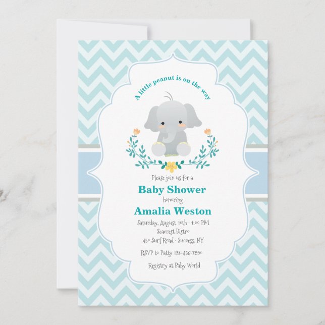 Baby shower bébé éléphant garçon Invitation (Devant)