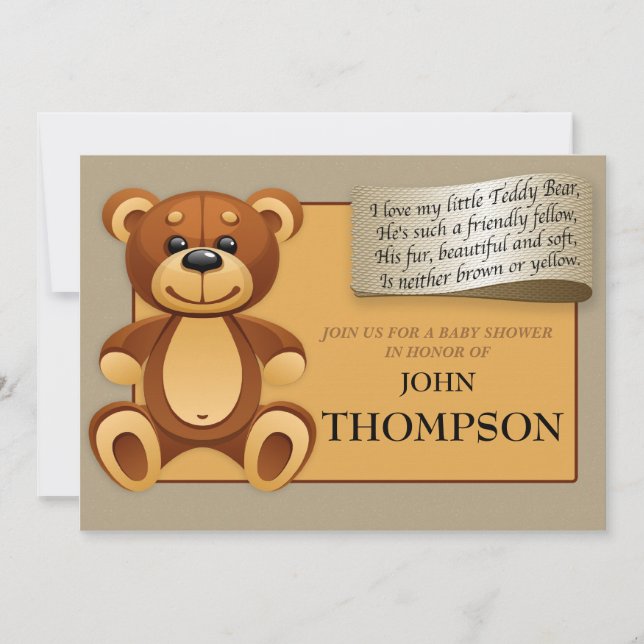 Baby shower bébé GARÇON Teddy Bear Invitation Card (Devant)