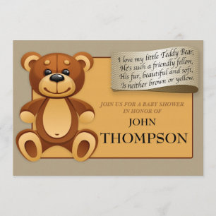 Baby shower bébé GARÇON Teddy Bear Invitation Card
