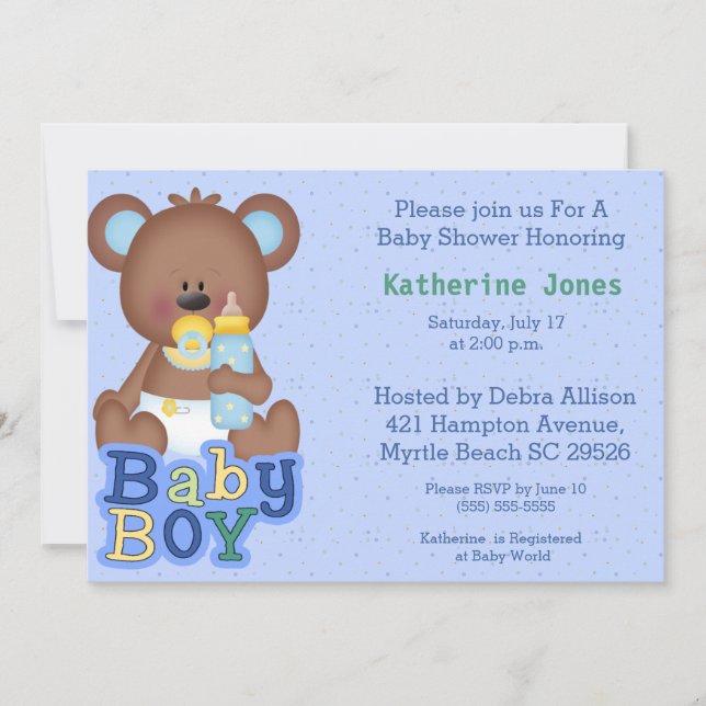 Baby shower bébé mignonne Ours Invitation (Devant)