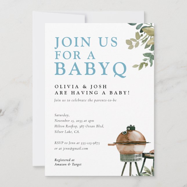 Baby shower bébé Q garçon BBQ Invitation (Devant)