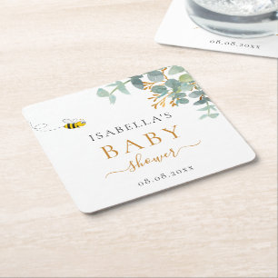 Baby Shower bee eucaluptus script Party Rechteckiger Pappuntersetzer
