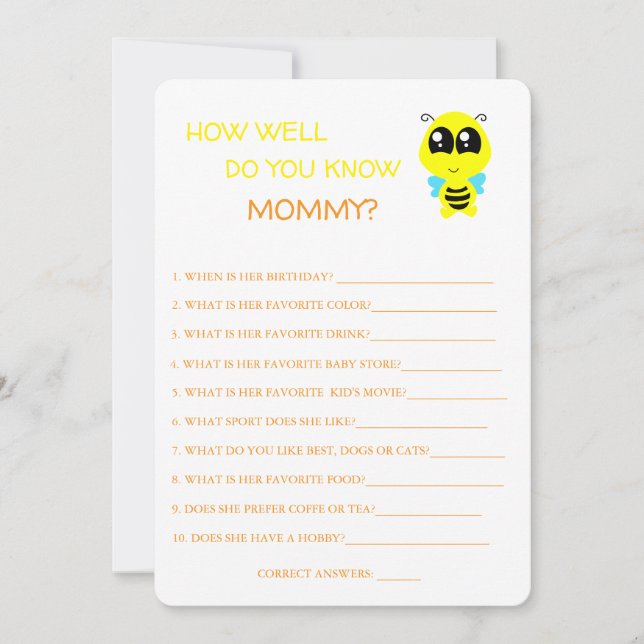 Baby shower, Bee, Tu Connais Bien La Carte Maman (Devant)