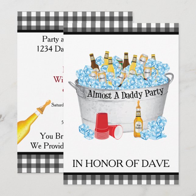 Baby Shower Beer Party - Fast ein Daddy Einladung (Vorne/Hinten)