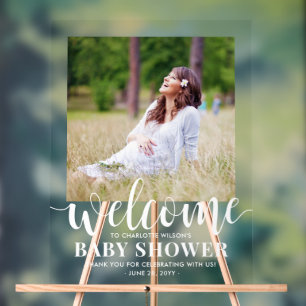 Baby Shower Begrüßung Moderne Elegante Schrift & F Acrylschild