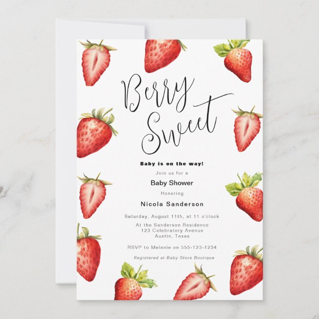 Baby shower Berry Sweet Strawberry Invitation (Devant)
