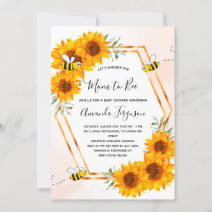 Baby Shower Bienen Sonnenblumen weiß Rosen Gold Einladung
