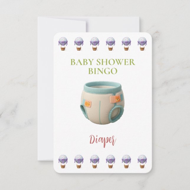 Baby Shower Bingo Card, Funny Game- Diaper (Vorderseite)