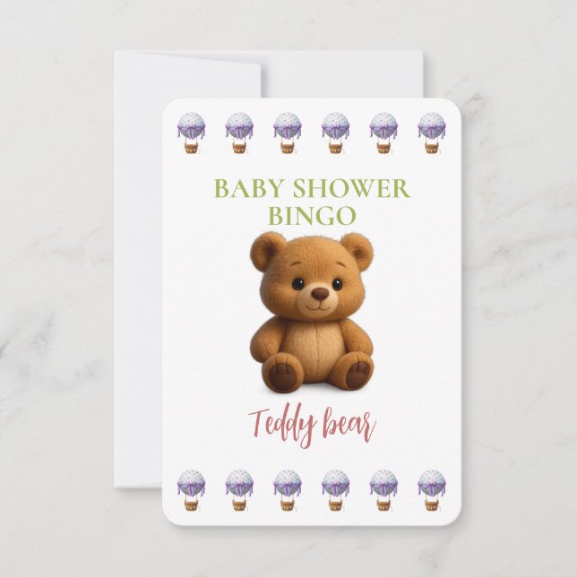 Baby Shower Bingo Card, Funny Game- Teddy Bear (Vorderseite)