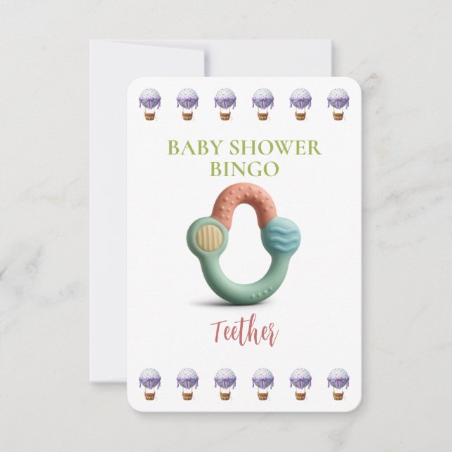 Baby Shower Bingo Card, Funny Game- Teether (Vorderseite)