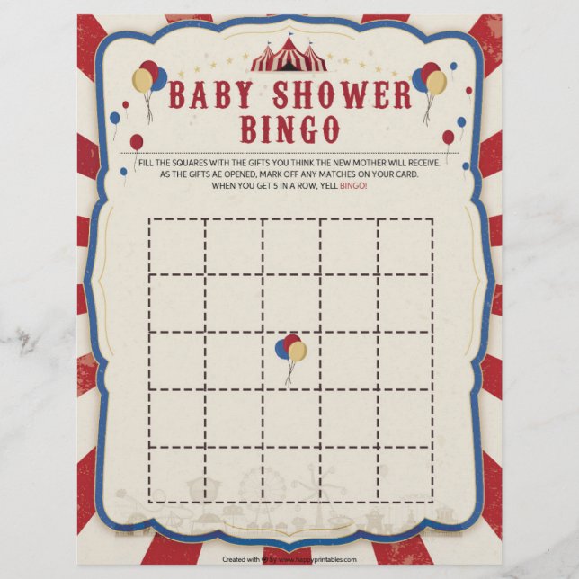 Baby Shower Bingo [Circus Theme] Briefbogen (Vorderseite)