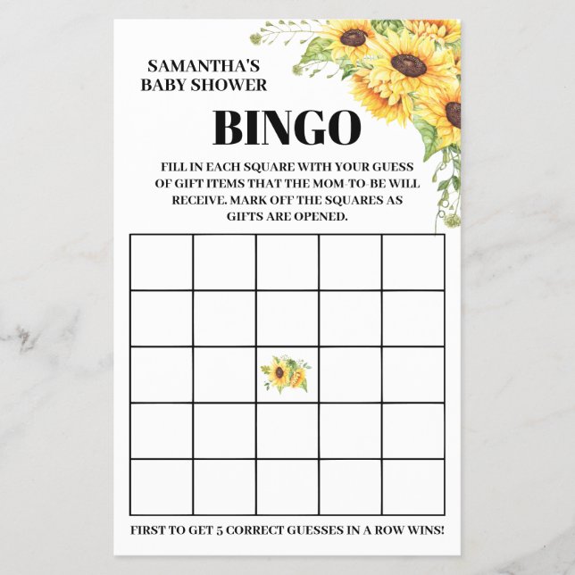 Baby Shower Bingo english spanische Spielkarte Flyer (Vorne)