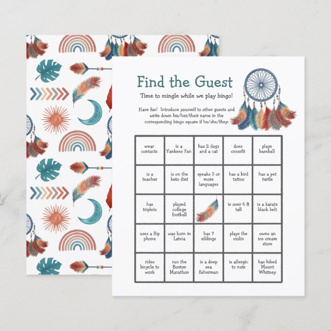 Baby Shower Bingo Game Dreamcatcher Suchen (Vorne/Hinten)