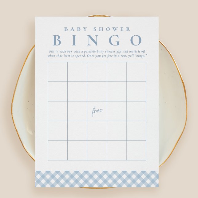 Baby shower bingo jolie carte bleue en vichy (Créateur téléchargé)