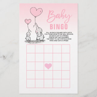 Baby Shower BINGO Karten für Mädchen mit rosa Elef