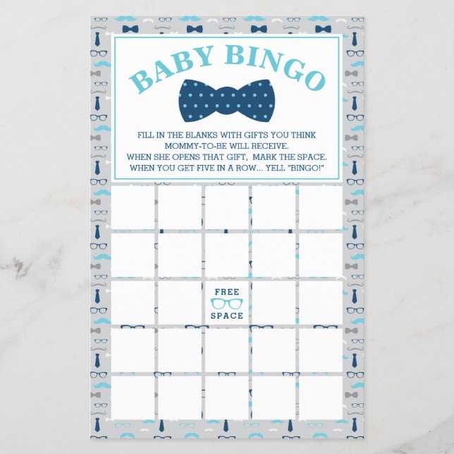 Baby Shower Bingo, Kleiner Mann, Bow Krawatte Flyer (Vorne)