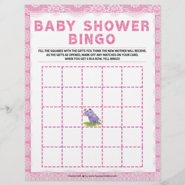Baby Shower Bingo [Luxury Lace [Pink] Briefbogen (Vorderseite)