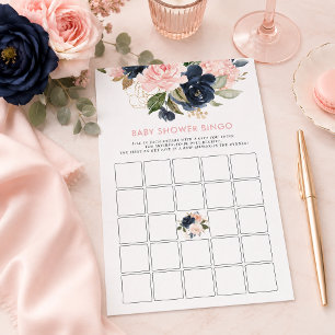 Baby-Shower-Bingo Rosa Navy Florales Spiel