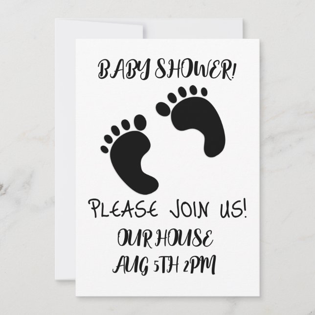 BABY SHOWER BLACK FOOT DRUCKEN SCRIPT INVITATIONEN EINLADUNG (Vorderseite)