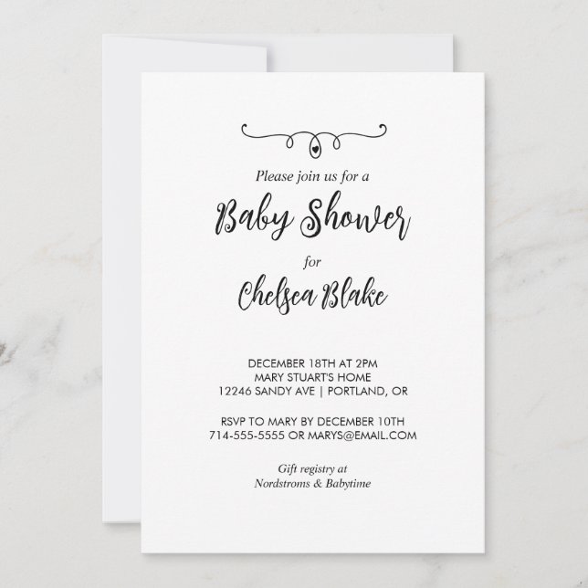 Baby shower blanc et noir doux Invitation (Devant)