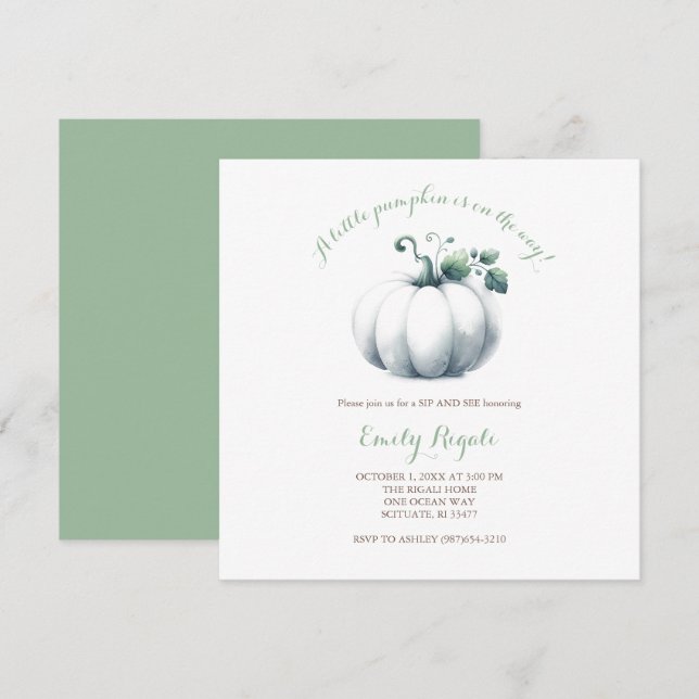 Baby shower blanc Invitation Citrouille Neutre gen (Devant / Derrière)