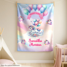 Baby Shower Blanket Unicorn Rainbows Clouds Girl