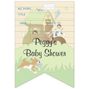 Baby Shower Blau/Bibliothek, Schwalbenschwanz-Bann Wimpelkette