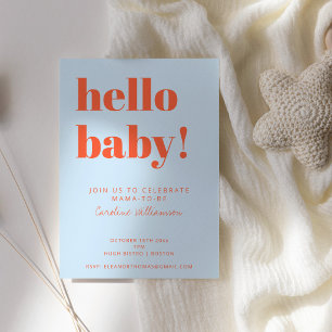 Baby Shower Blau Orange Bold Modern Geschlechtsneu Einladung