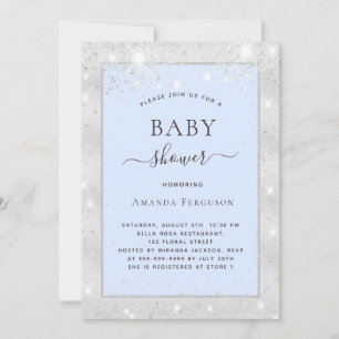 Baby Shower Blau Silber Glitter Junge Einladung