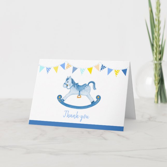 Baby shower bleu à cheval à rochers carte de remer (Devant)