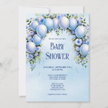 Baby shower Bleu Ballons Invitation