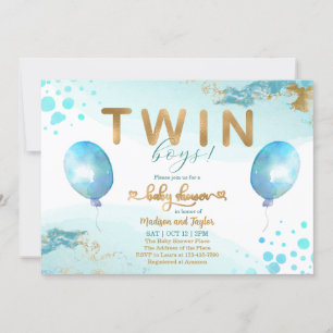 Baby shower Bleu Balloon Or Twin Boy Invitation