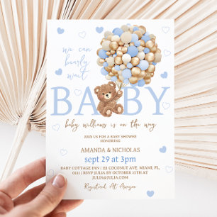 Baby shower Bleu Bear Balloon Invitation