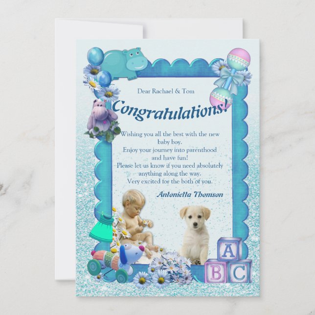 Baby shower bleu bleu turquoise Invitation (Devant)