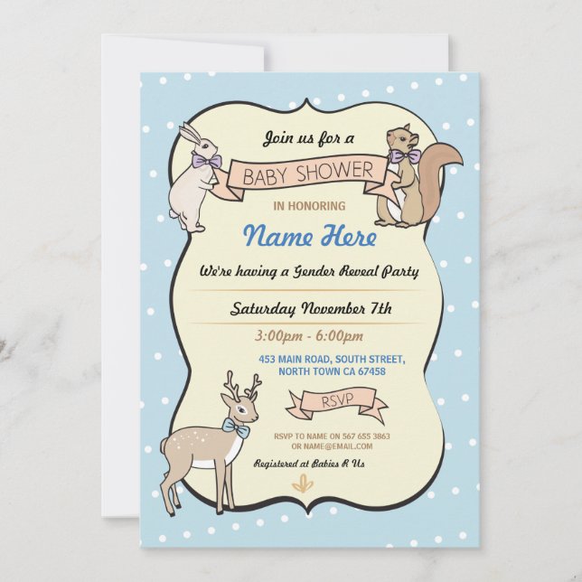 Baby shower Bleu Boy Deer Polka Dot Invitation (Devant)