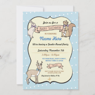Baby shower Bleu Boy Deer Polka Dot Invitation
