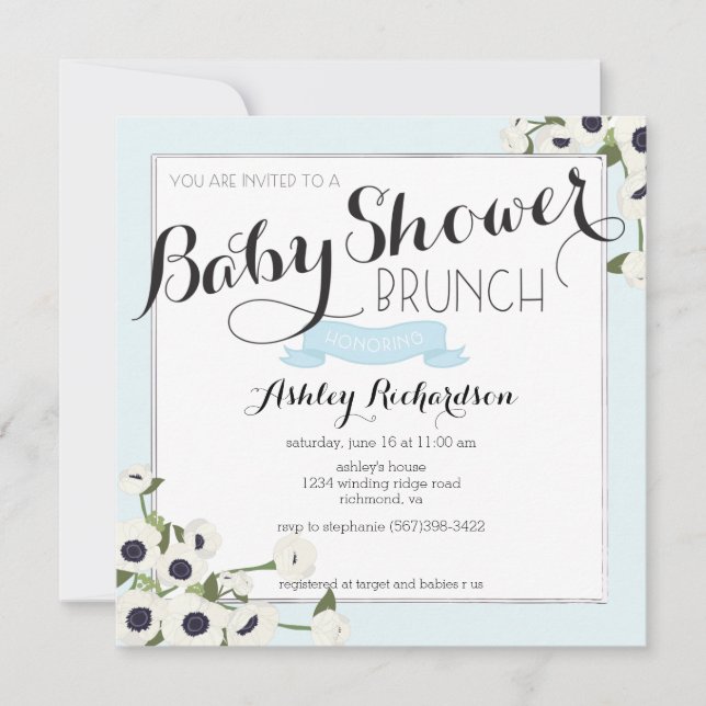 Baby shower bleu Brunch Invitation (Devant)