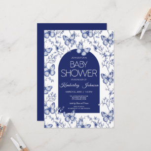 Baby shower Bleu Chinoiserie Papillon Invitation