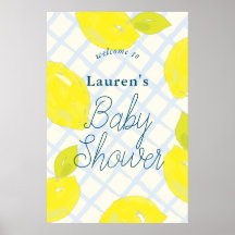 Baby shower bleu citron peint à la main Affiche de