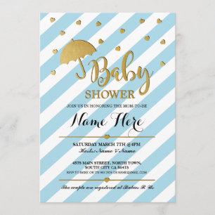 Baby shower Bleu et Gold fille jumeaux Invitation