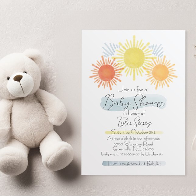 Baby shower bleu et jaune soleil Invitation (Créateur téléchargé)